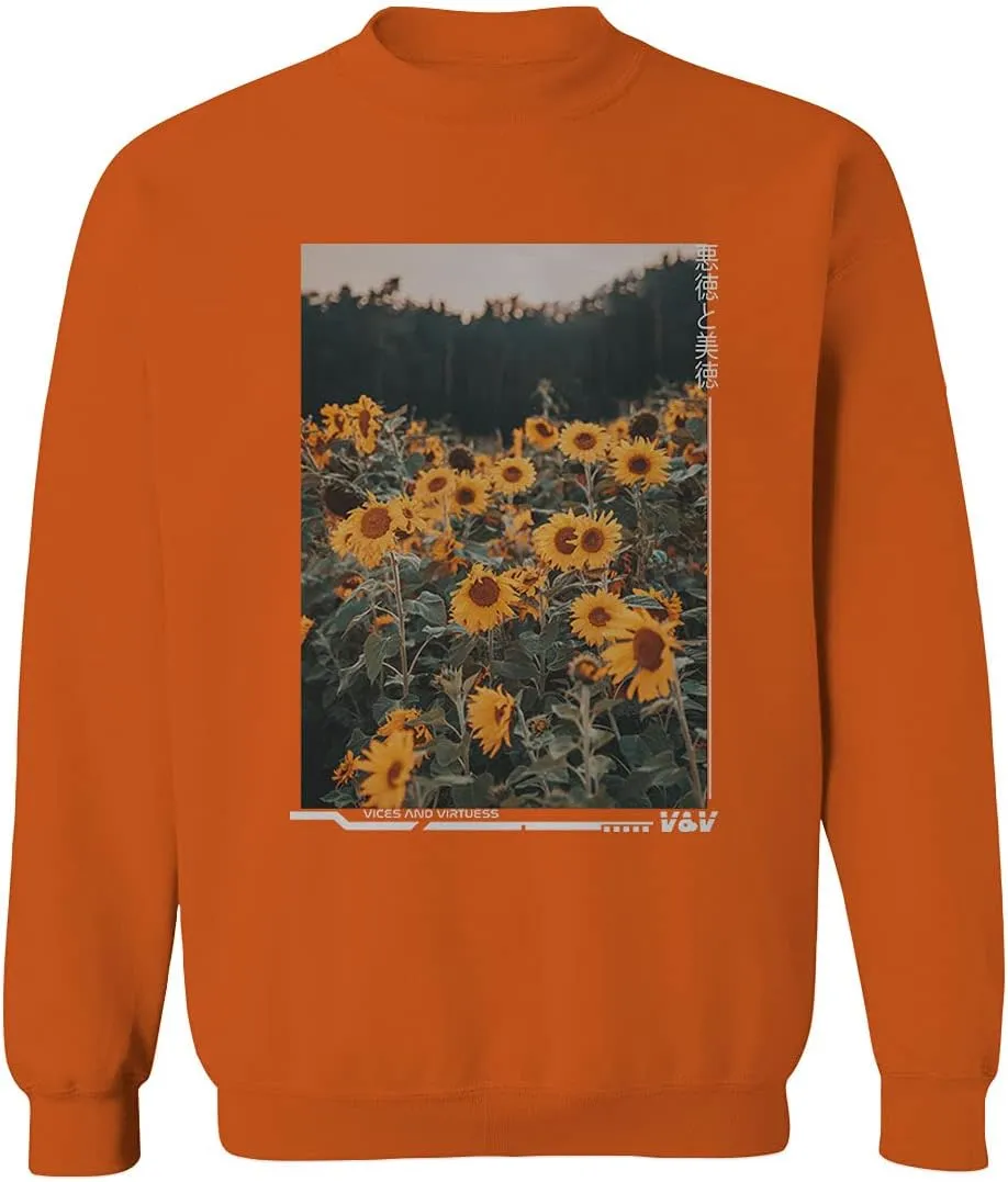0405. Aesthetic Cute Floral Sunflower Botanical Print Graphic Fashion Men's Crewneck Sweatshirt