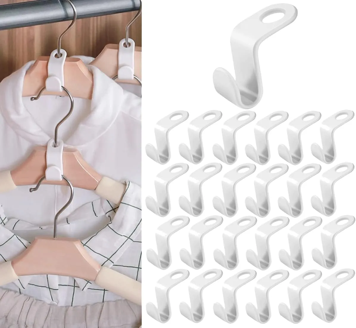 50 Pcs Clothes Hanger Connector Hooks Cascading Hanger,Multi-Function Plastic Heavy Duty Closet Hanger Extender Clips for Space Saving Outfit Hangers, White