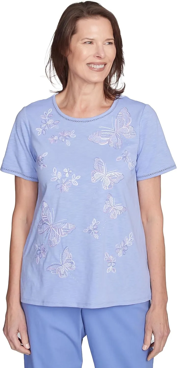 Alfred Dunner Butterfly Embroidery Cotton/Poly Top