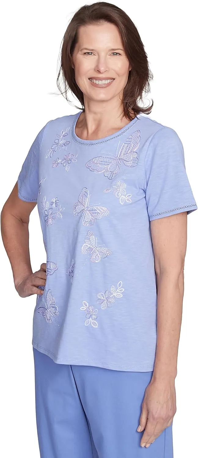 Alfred Dunner Butterfly Embroidery Cotton/Poly Top
