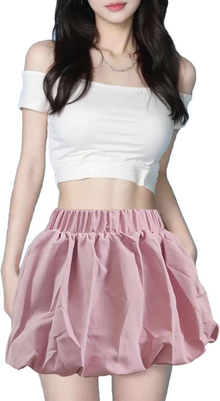 Bubble Mini Skirt Y2K Ruffle Short Skirts Pleated Puffy Balloon Skirt Streetwear
