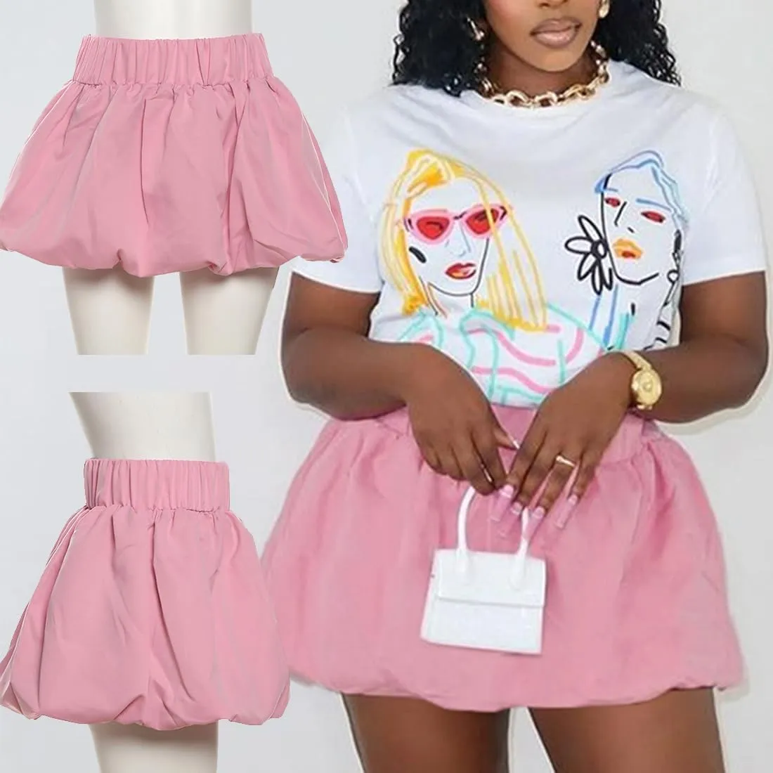 Bubble Mini Skirt Y2K Ruffle Short Skirts Pleated Puffy Balloon Skirt Streetwear