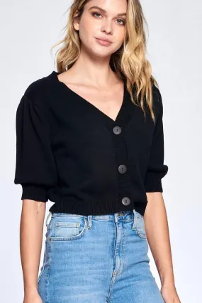 Button Front Short Sleeve Sweater