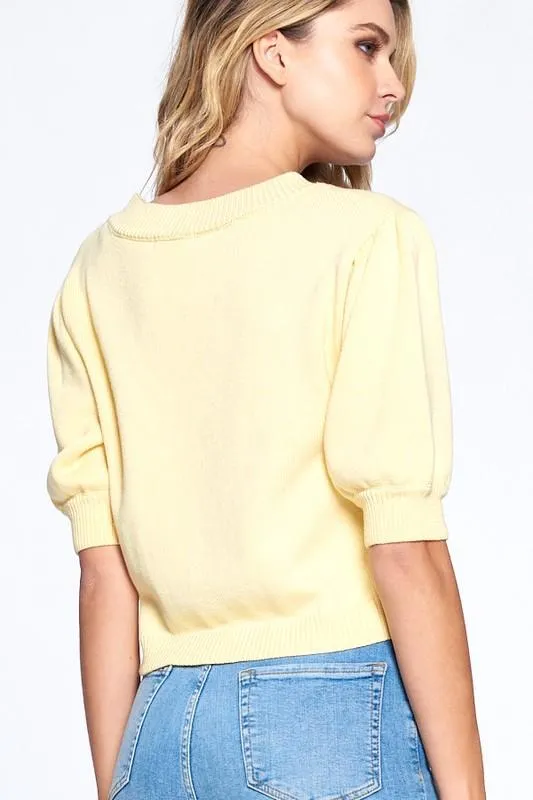 Button Front Short Sleeve Sweater