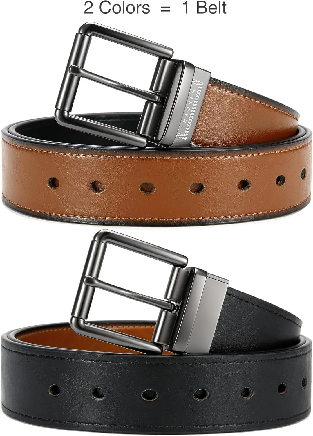 CHAOREN Reversible Belts for Men 1 Pack - 1 1/2" Mens Belt Leather for Jeans - Adjustable Belt Trim to Fit