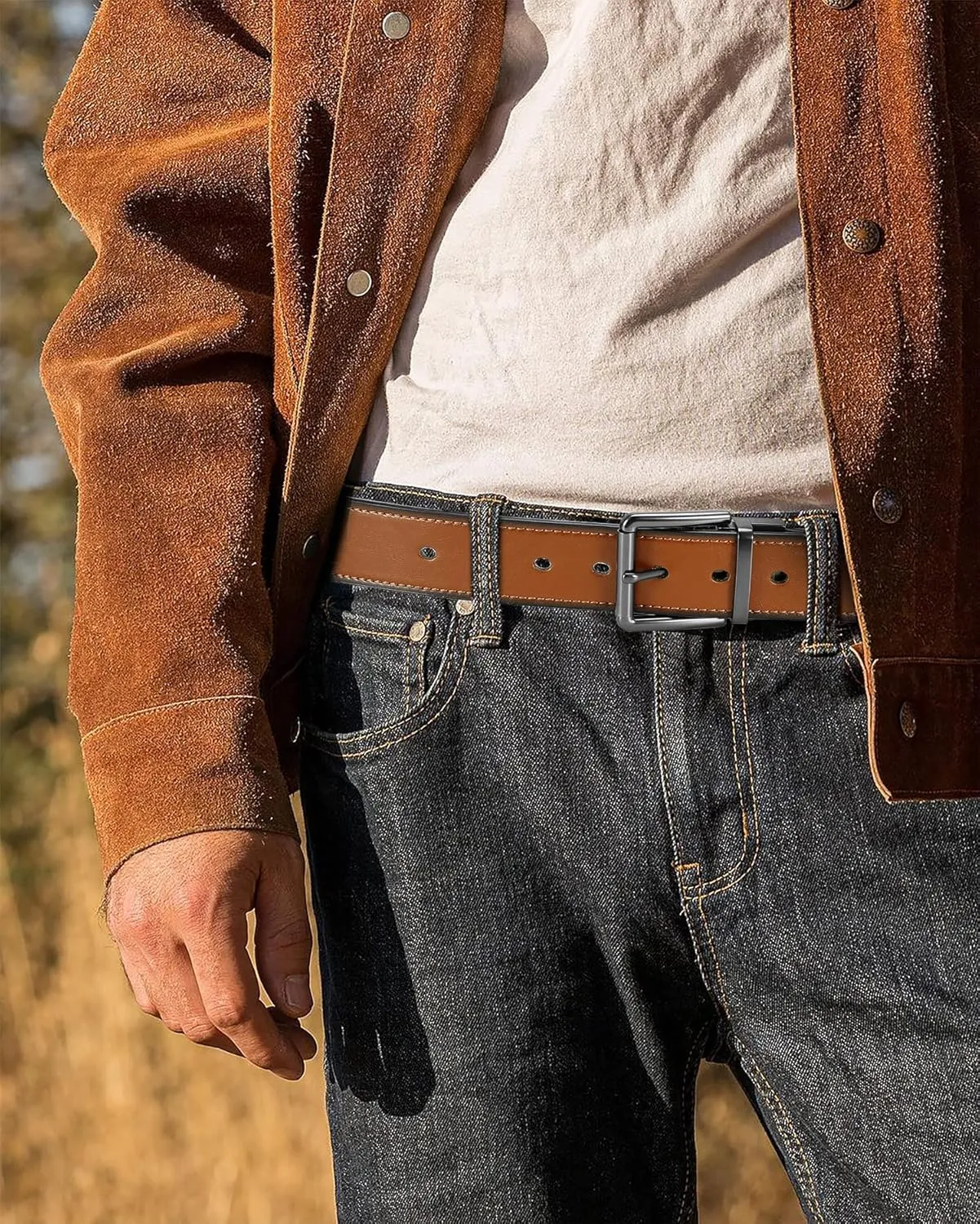 CHAOREN Reversible Belts for Men 1 Pack - 1 1/2" Mens Belt Leather for Jeans - Adjustable Belt Trim to Fit