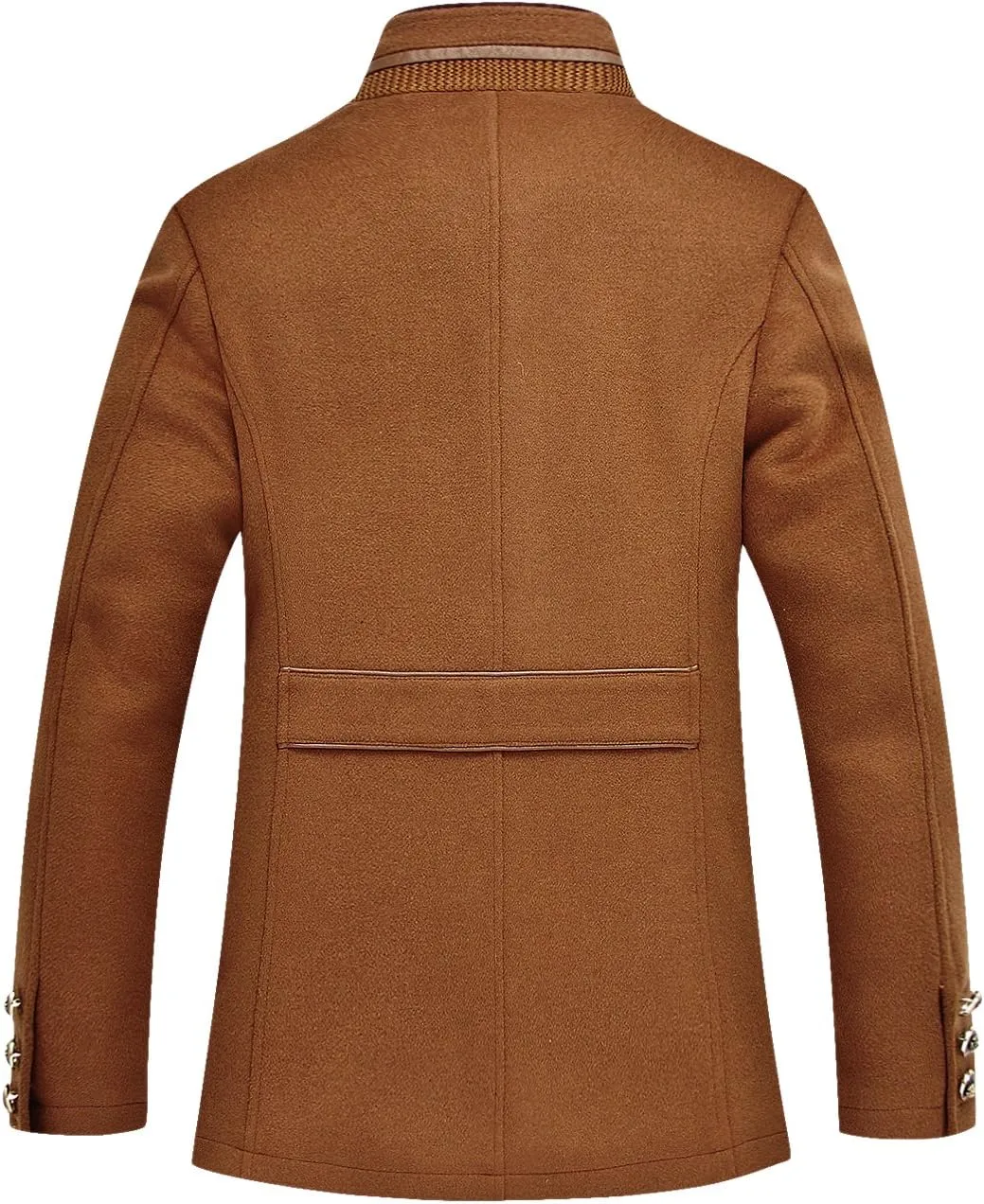 chouyatou Men's Gentle Band Collar Single Breasted Wool Blend Pea Coat