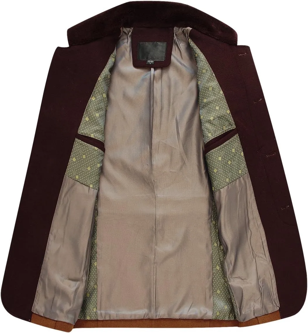 chouyatou Men's Gentle Band Collar Single Breasted Wool Blend Pea Coat
