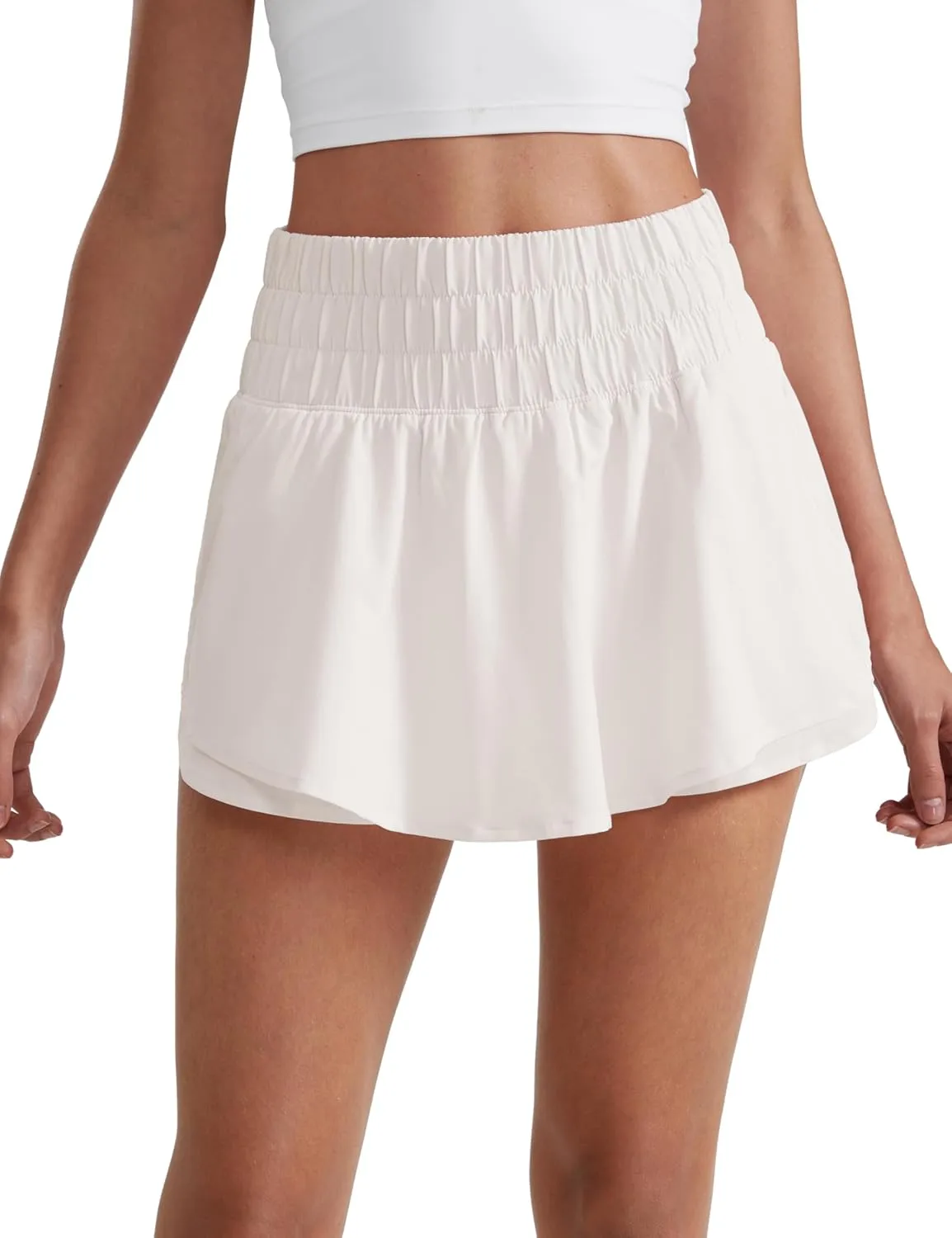 CRZ YOGA Athletic Shorts for Women High Waisted Flowy Ruffle Skirt Overlay for Workout Running Tennis with Zip Pocket