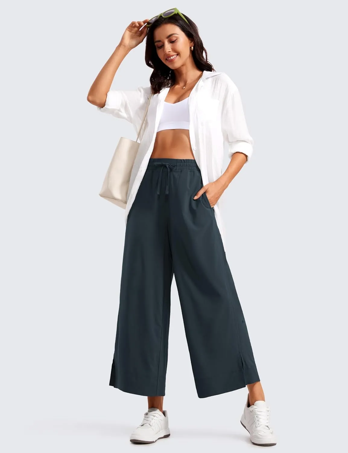 CRZ YOGA Lightweight Wide Leg Cropped Pants for Women 25" High Waisted Loose Casual Lounge Travel Work Sweatpants Summer