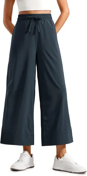 CRZ YOGA Lightweight Wide Leg Cropped Pants for Women 25" High Waisted Loose Casual Lounge Travel Work Sweatpants Summer