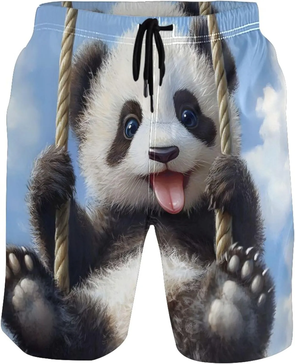 Custom Men's Swim Trunks Funny Playful Panda Swinging Spring Floral Swimming Board Shorts Bathing Suits Swimwear S