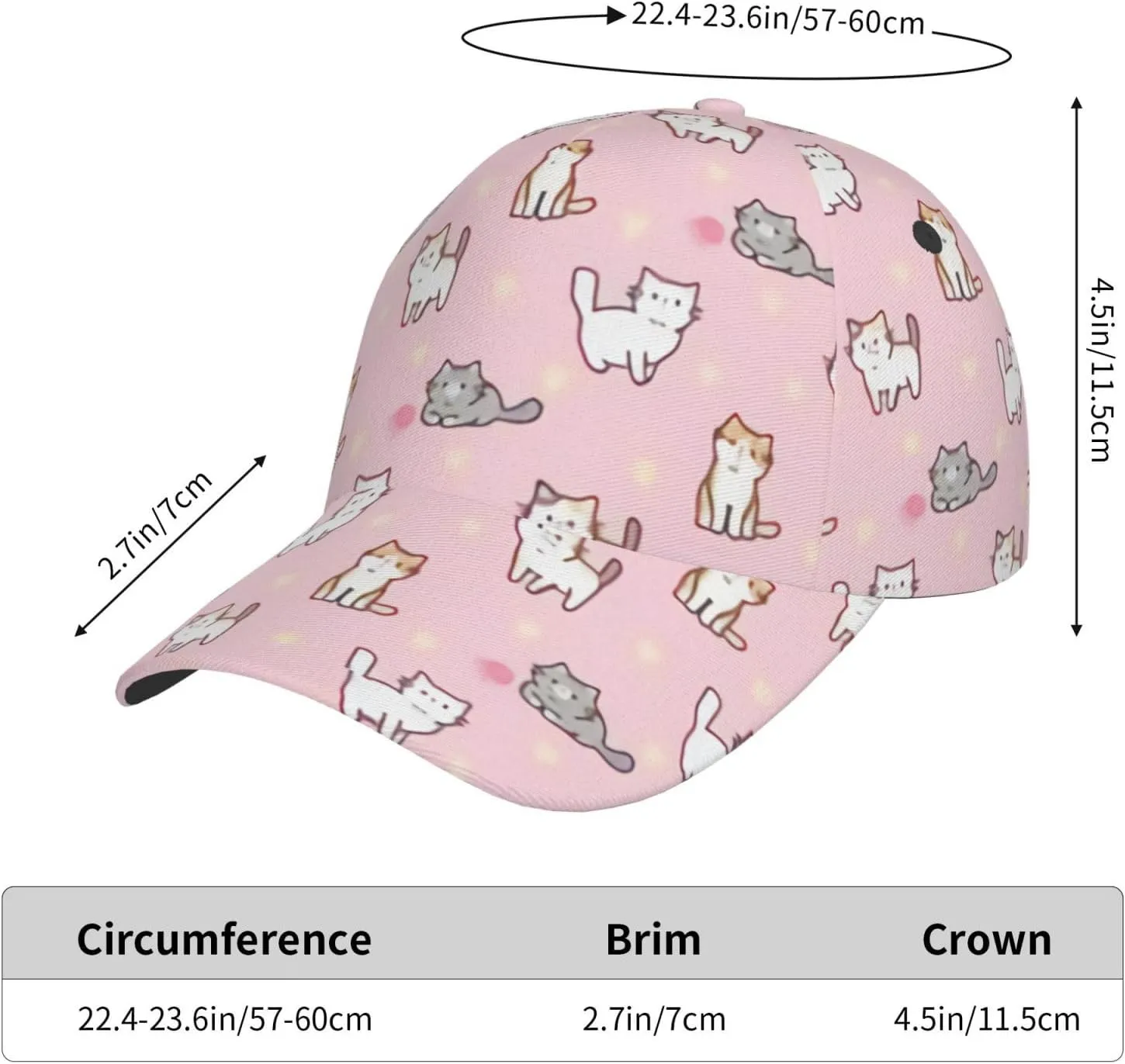 Cute Cat Baseball Hat Fashion Cats Sun Cap Adjustable Outdoor Snapback Trucker Hat for Women and Men