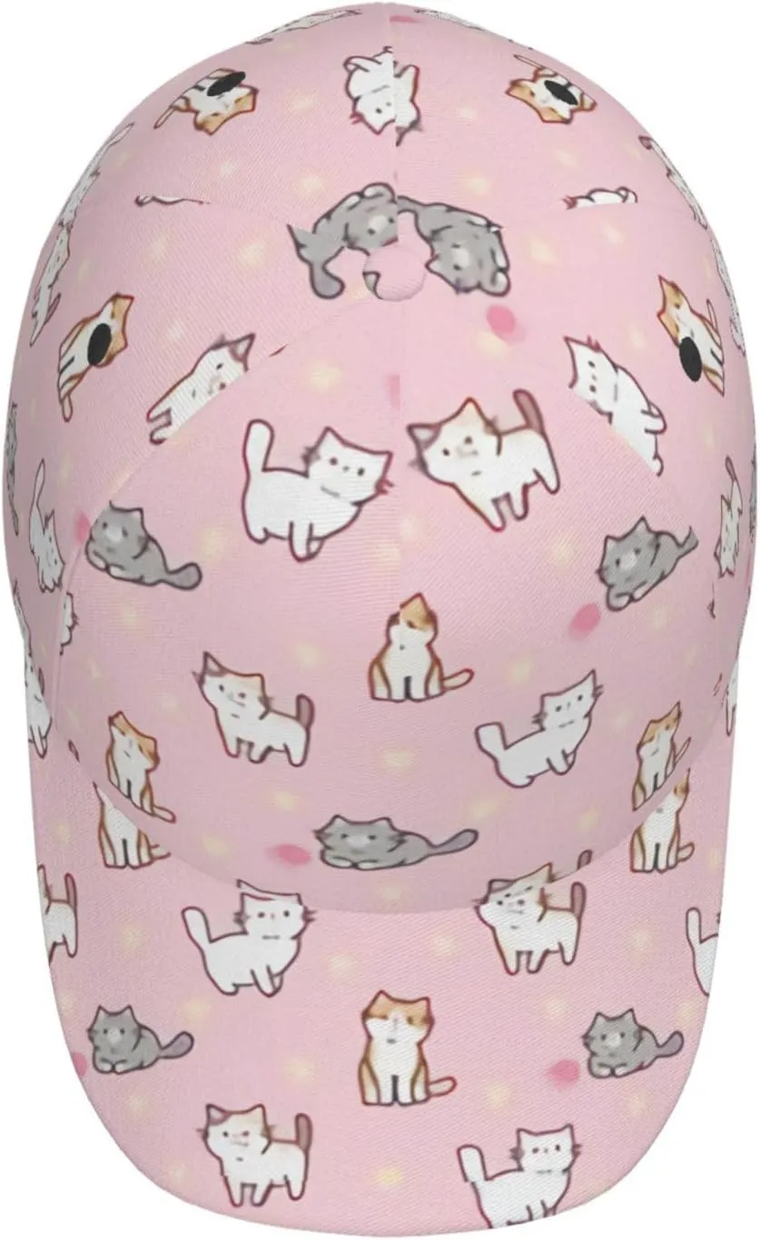 Cute Cat Baseball Hat Fashion Cats Sun Cap Adjustable Outdoor Snapback Trucker Hat for Women and Men