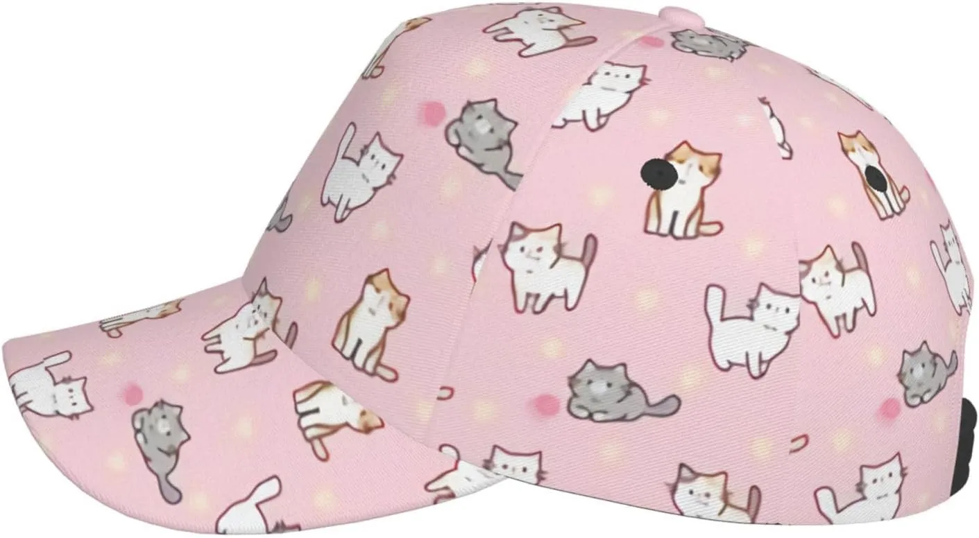 Cute Cat Baseball Hat Fashion Cats Sun Cap Adjustable Outdoor Snapback Trucker Hat for Women and Men