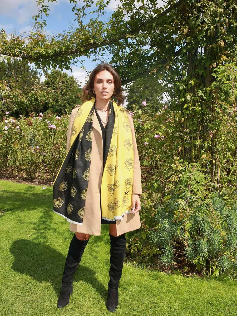 Dainty Delight Black & Yellow Silk Scarf
