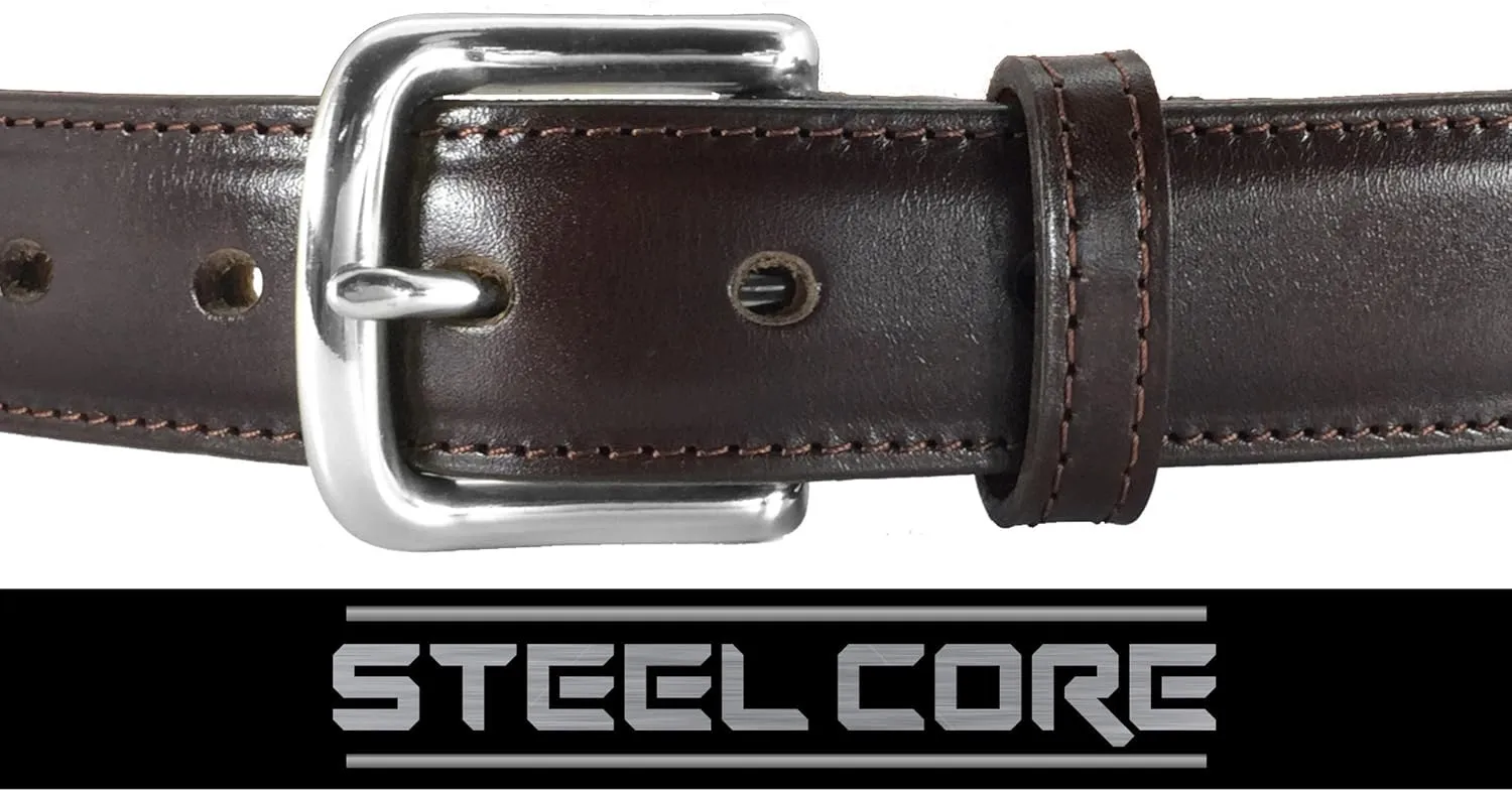 Daltech Force Italian Leather Reinforced Steel Core Holster Dress Belt, Full Grain 100% Leather, Concealed Carry, CCW