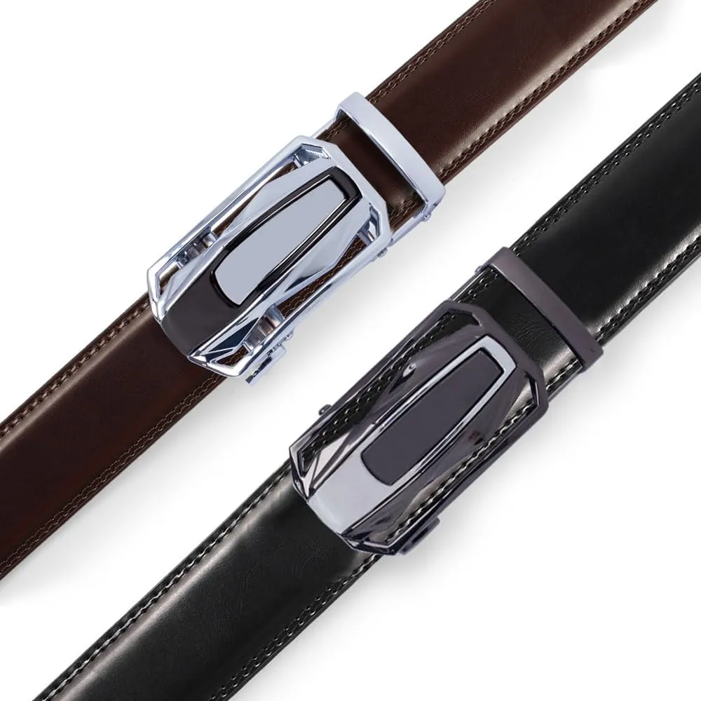 DOOPAI Men's Ratchet Leather Belt Set - 2 Pack Sliding Belt Adjustable For Gift Mens Dress Casual 1 3/8",Cut for Fit