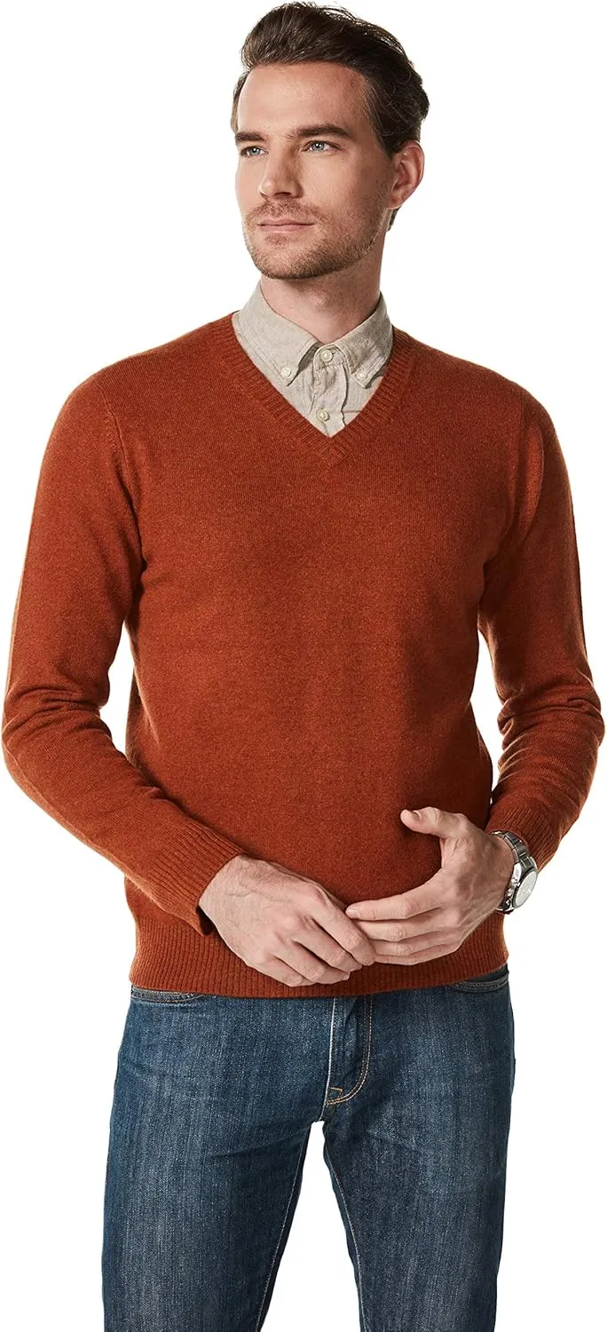 EURKEA Men's V-Neck 100% Cashmere Sweater, Long Sleeve Pullover, Gifts Ready