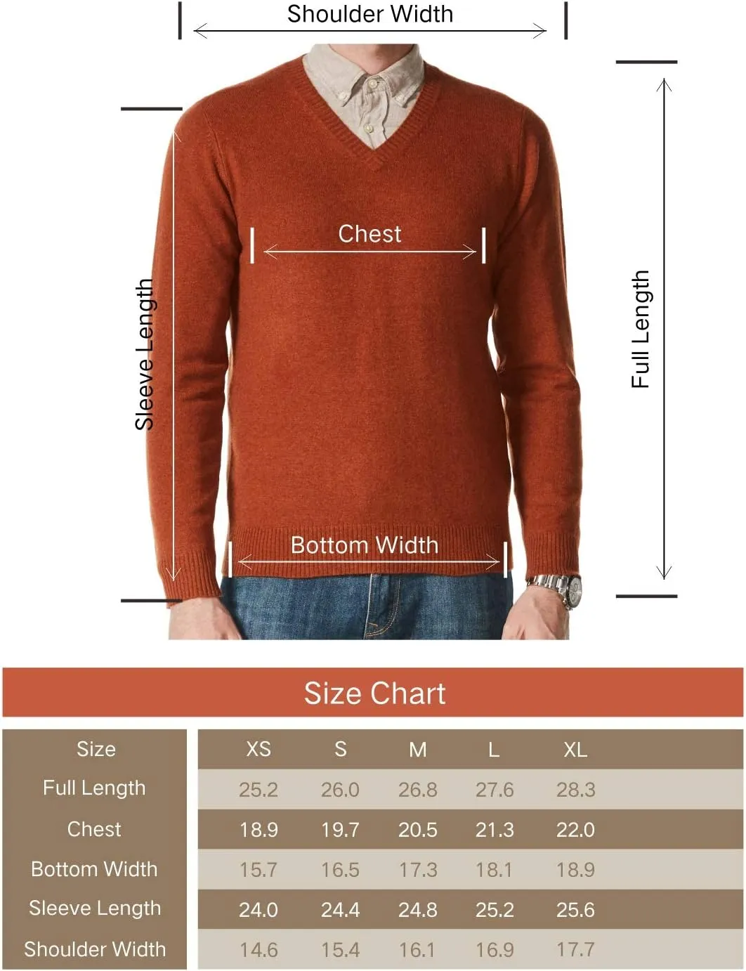 EURKEA Men's V-Neck 100% Cashmere Sweater, Long Sleeve Pullover, Gifts Ready