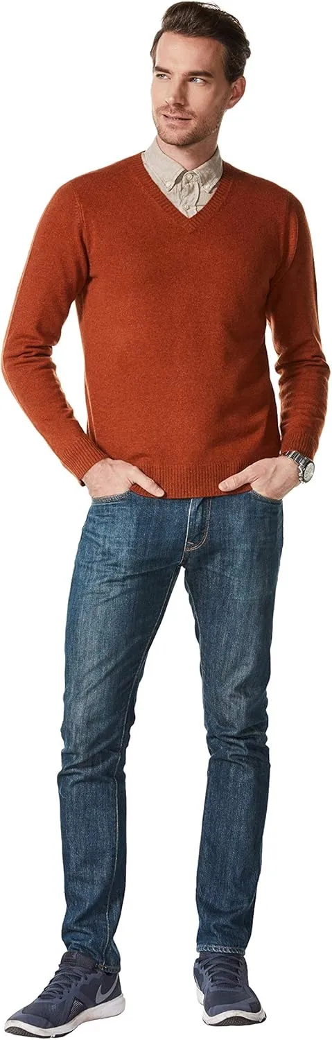 EURKEA Men's V-Neck 100% Cashmere Sweater, Long Sleeve Pullover, Gifts Ready