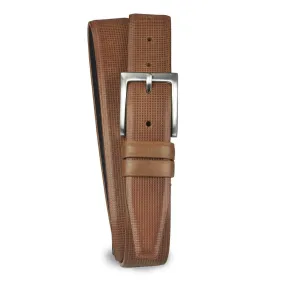 Grid Emboss Leather Belt - Tan