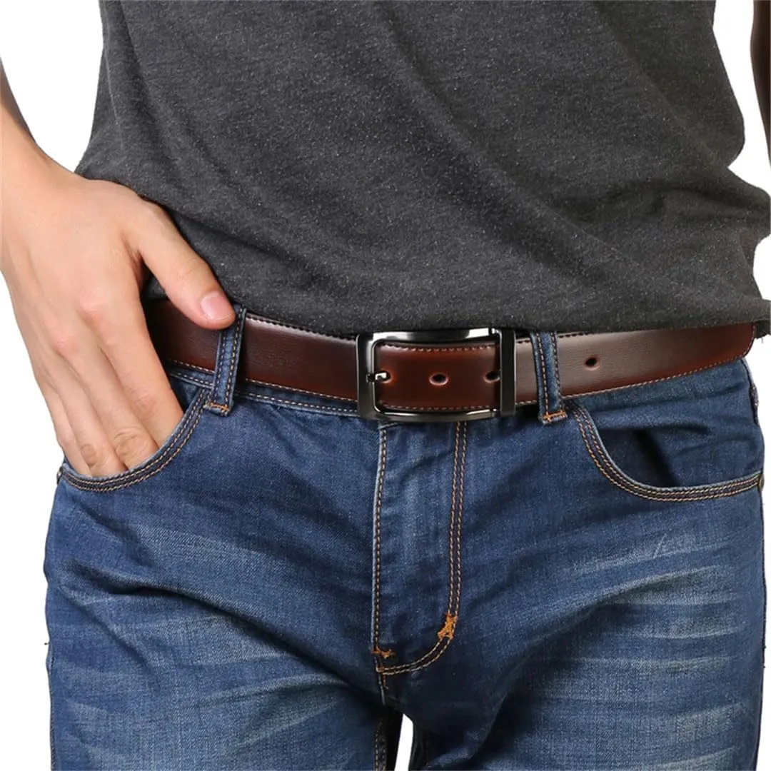 Hgvcfcv 1Pcs Men's Genuine Leather Reversible Belt Rotated Buckle Two In One Big And Tall Mens Belt