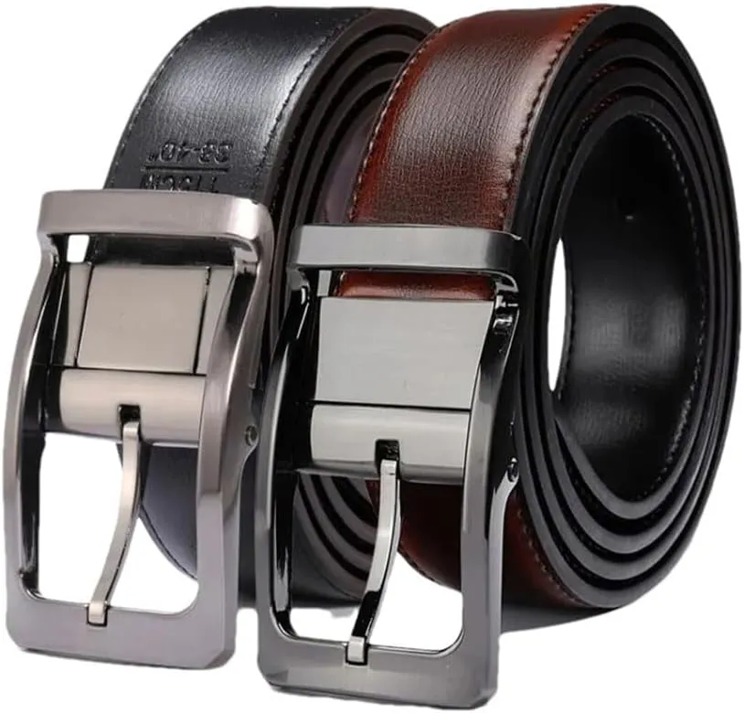 Hgvcfcv 1Pcs Men's Genuine Leather Reversible Belt Rotated Buckle Two In One Big And Tall Mens Belt