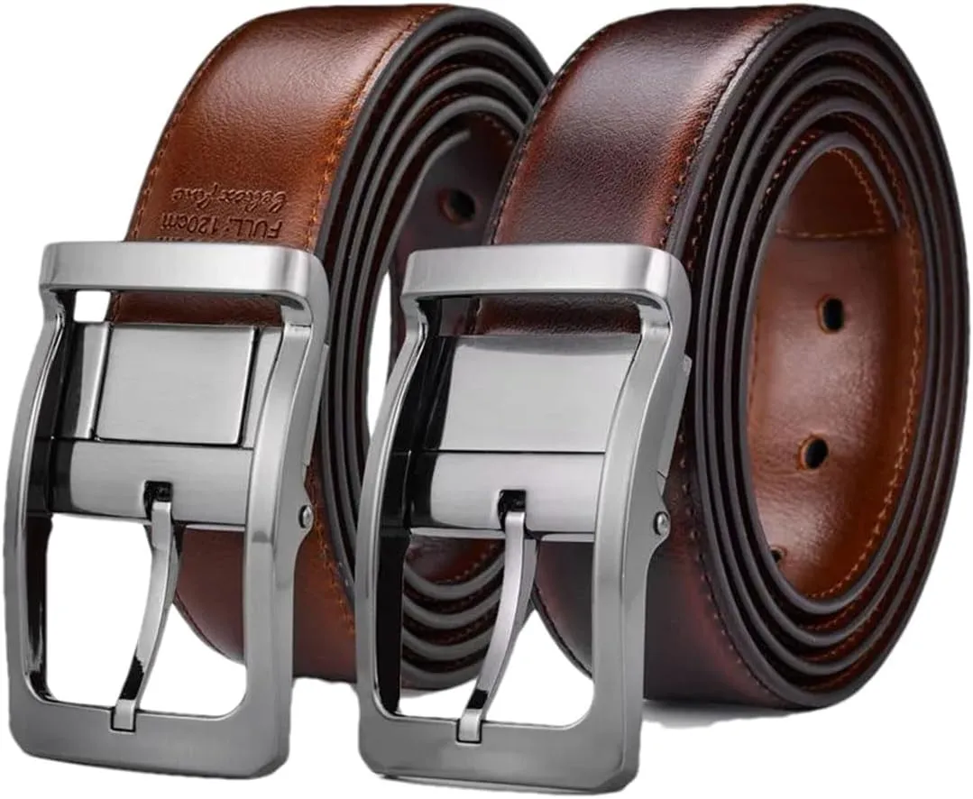 Hgvcfcv 1Pcs Men's Genuine Leather Reversible Belt Rotated Buckle Two In One Big And Tall Mens Belt