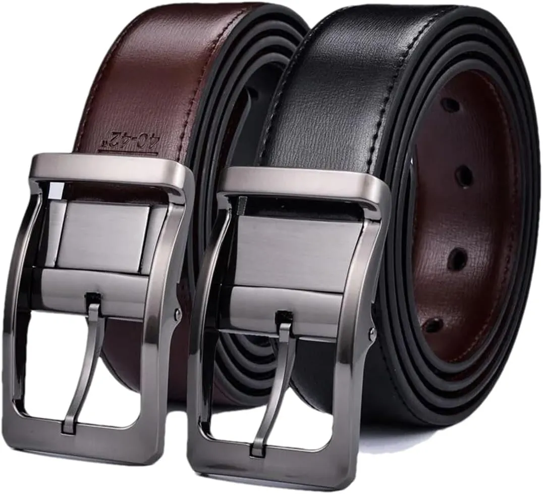 Hgvcfcv 1Pcs Men's Genuine Leather Reversible Belt Rotated Buckle Two In One Big And Tall Mens Belt