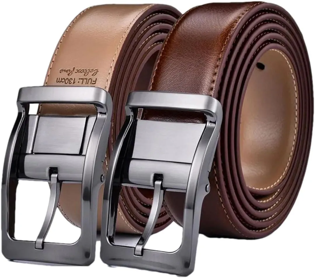 Hgvcfcv 1Pcs Men's Genuine Leather Reversible Belt Rotated Buckle Two In One Big And Tall Mens Belt