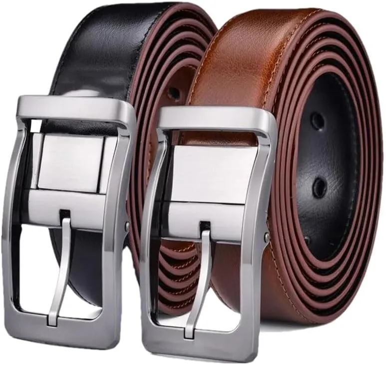 Hgvcfcv 1Pcs Men's Genuine Leather Reversible Belt Rotated Buckle Two In One Big And Tall Mens Belt