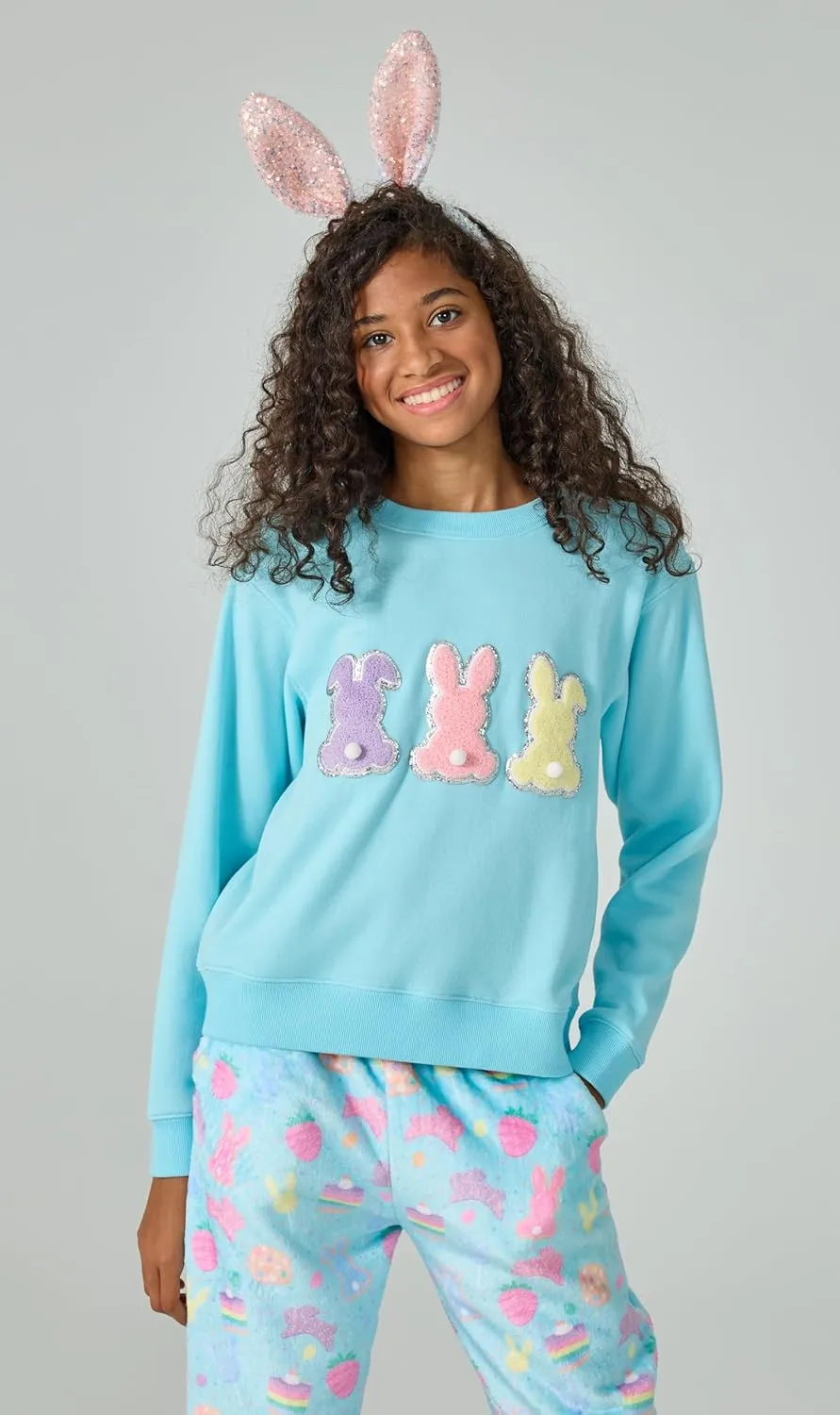 iscream Big Girls Softest Puff Fleece Crewneck Chenille Applique Sweatshirt