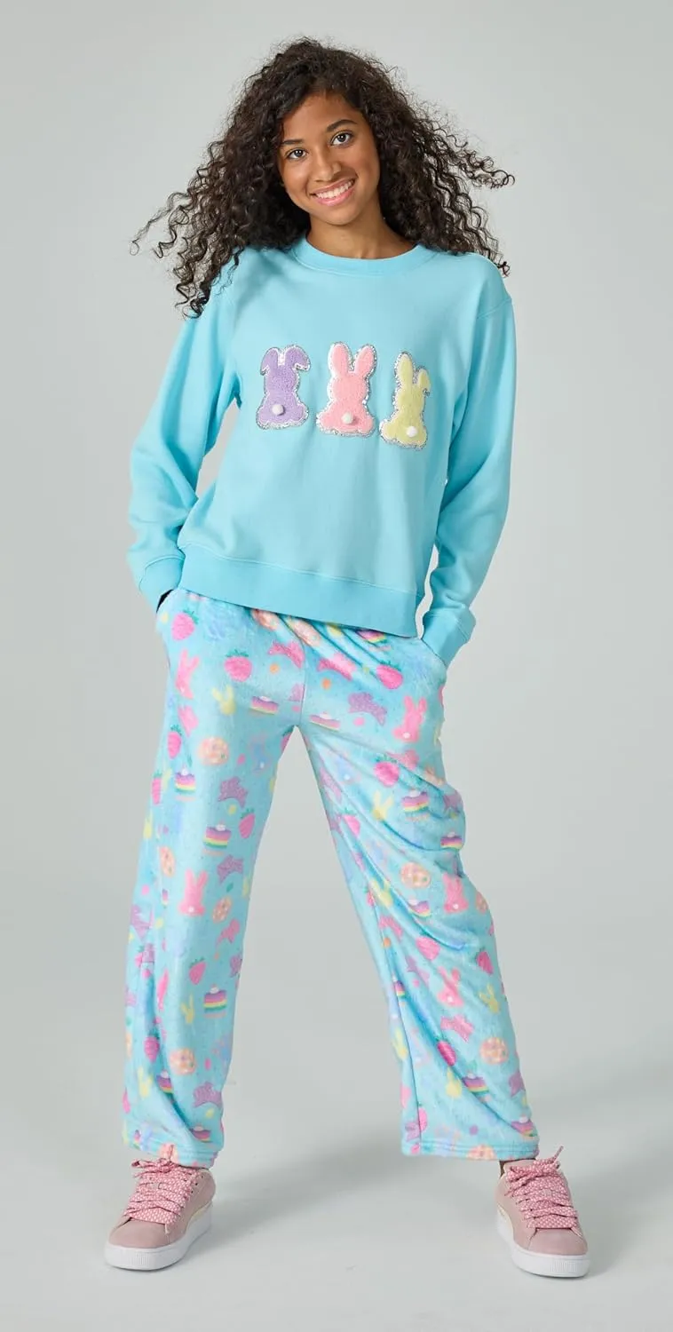 iscream Big Girls Softest Puff Fleece Crewneck Chenille Applique Sweatshirt