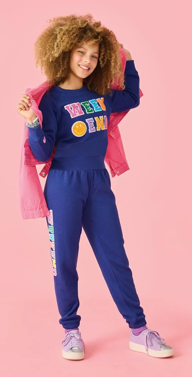 iscream Big Girls Softest Puff Fleece Crewneck Chenille Applique Sweatshirt