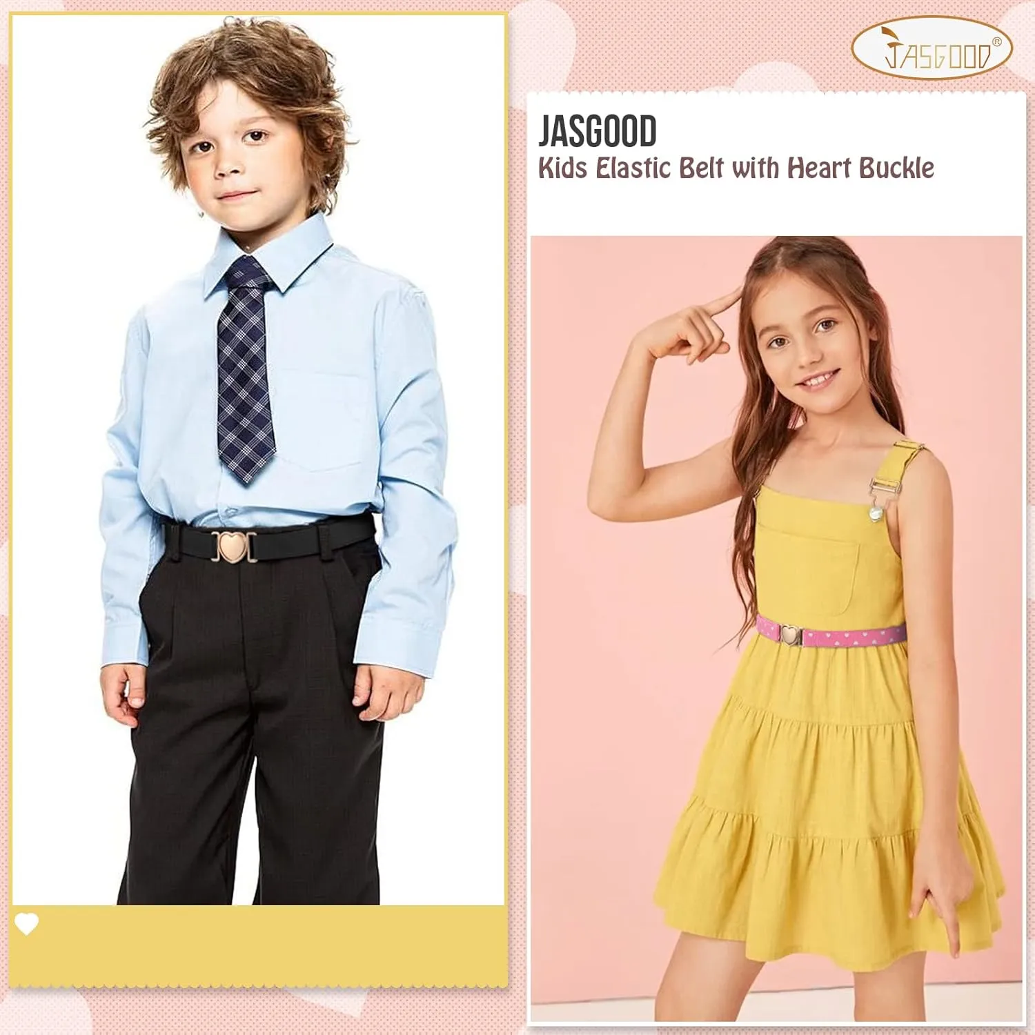 JASGOOD Elastic Belts for Toddler Kids Adjustable Boys Girls Teens Stretch Belts with Heart Buckle for Back to School