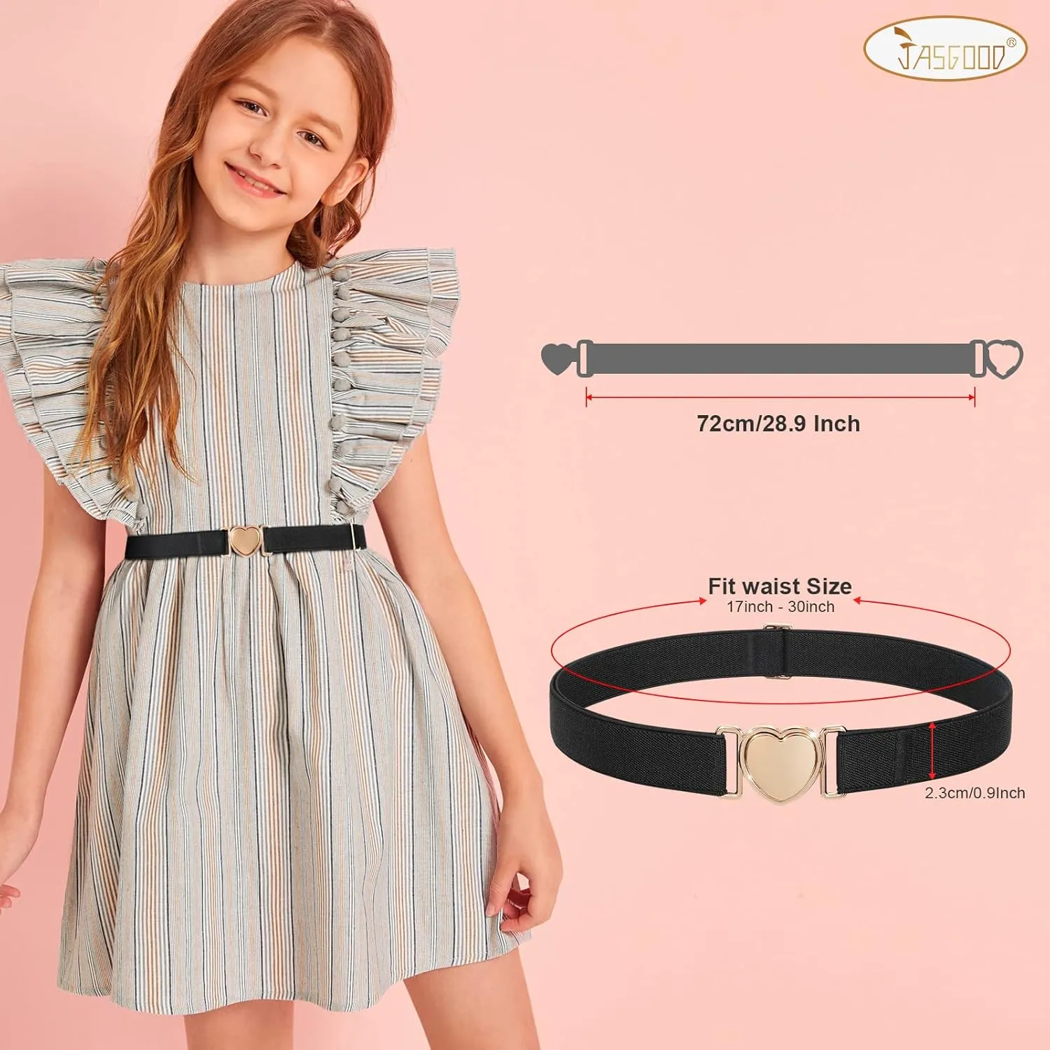 JASGOOD Elastic Belts for Toddler Kids Adjustable Boys Girls Teens Stretch Belts with Heart Buckle for Back to School