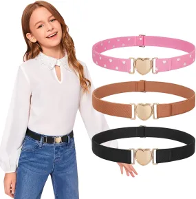 JASGOOD Elastic Belts for Toddler Kids Adjustable Boys Girls Teens Stretch Belts with Heart Buckle for Back to School