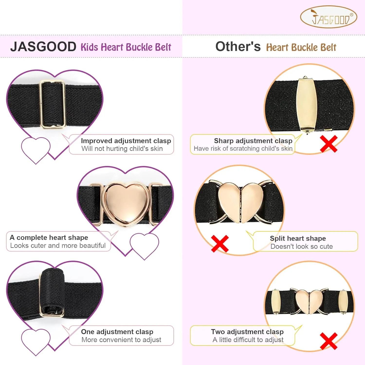 JASGOOD Elastic Belts for Toddler Kids Adjustable Boys Girls Teens Stretch Belts with Heart Buckle for Back to School