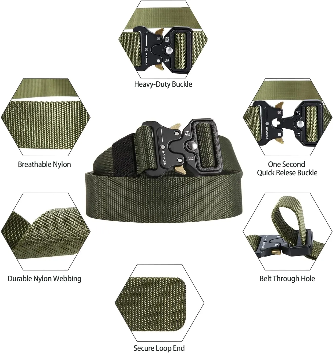 KingMoore Men's Tactical Belt Heavy Duty Webbing Belt Adjustable Military Style Nylon Belts