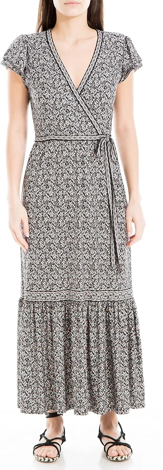Max Studio Women's Short Sleeve Midi Crepe Jersey Wrap Dress