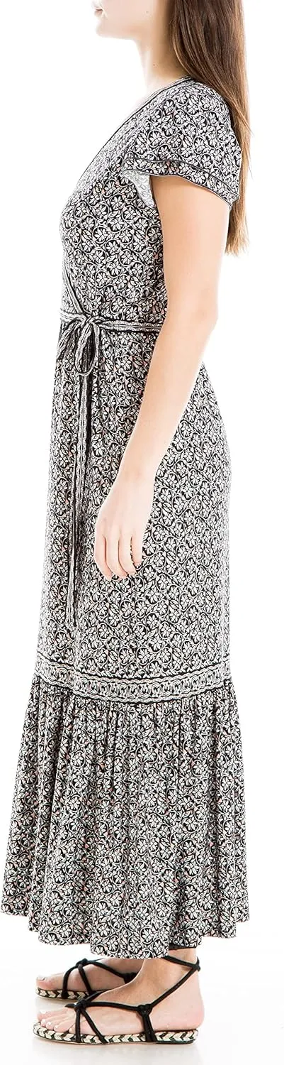 Max Studio Women's Short Sleeve Midi Crepe Jersey Wrap Dress