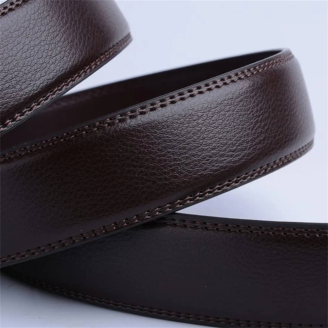 Men's Belt Automatic Buckle Slide Genuine Leather Ratchet Belt for Dress Pants Trim to Fit Adjustable