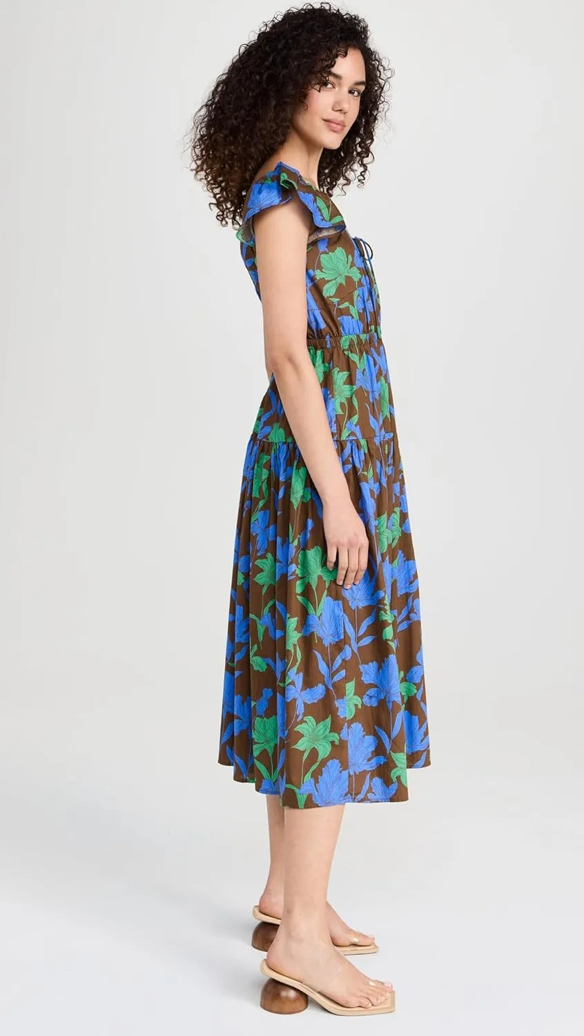 MOON RIVER Women's Button Front Ruffle Midi Dress