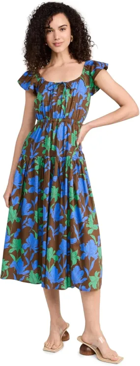 MOON RIVER Women's Button Front Ruffle Midi Dress