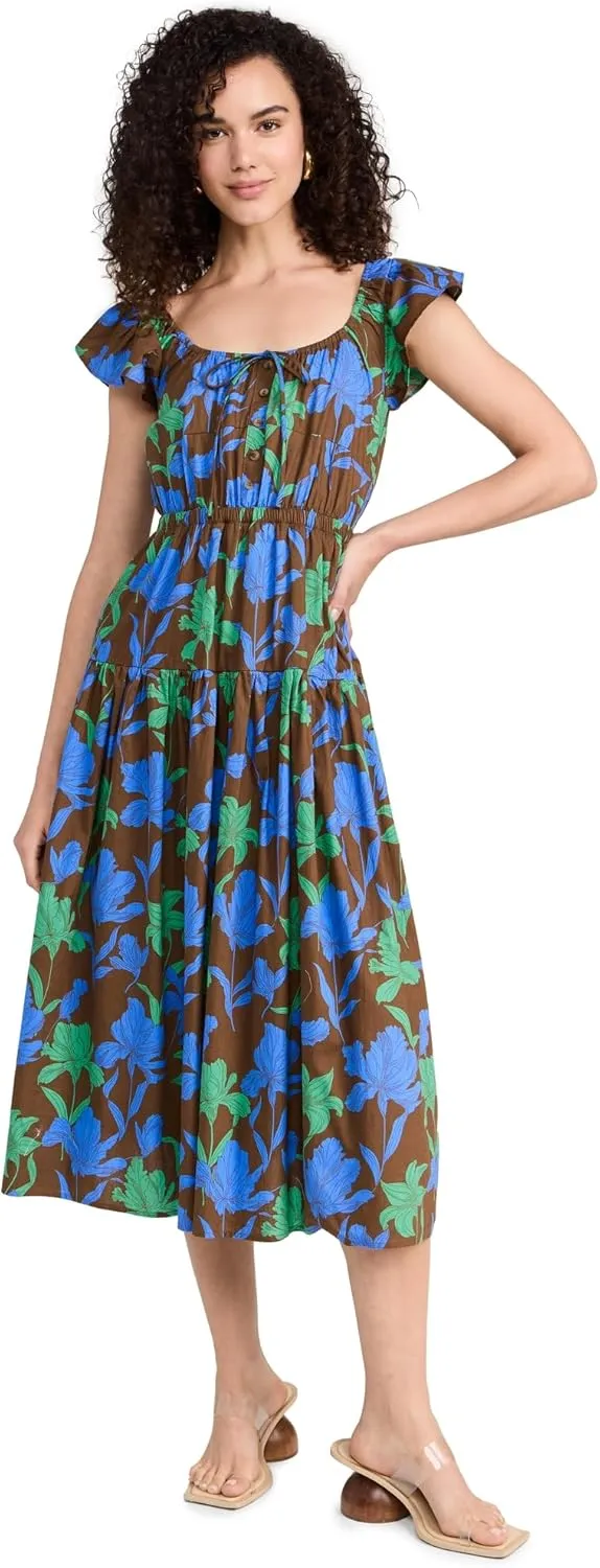 MOON RIVER Women's Button Front Ruffle Midi Dress