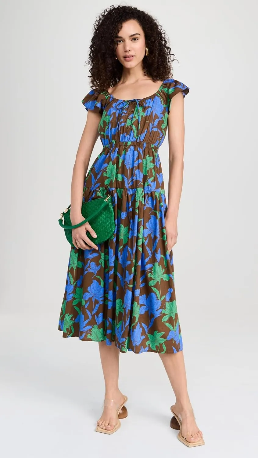 MOON RIVER Women's Button Front Ruffle Midi Dress
