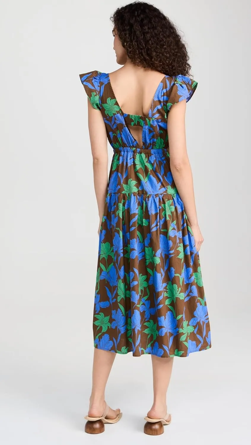 MOON RIVER Women's Button Front Ruffle Midi Dress