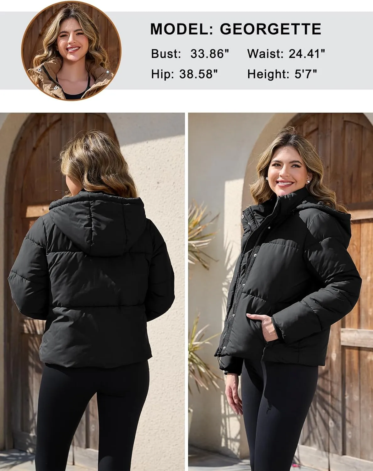 PEHMEA Women's Winter Cropped Puffer Jacket, Full Zip Thicken Short Coat with Detachable Hood