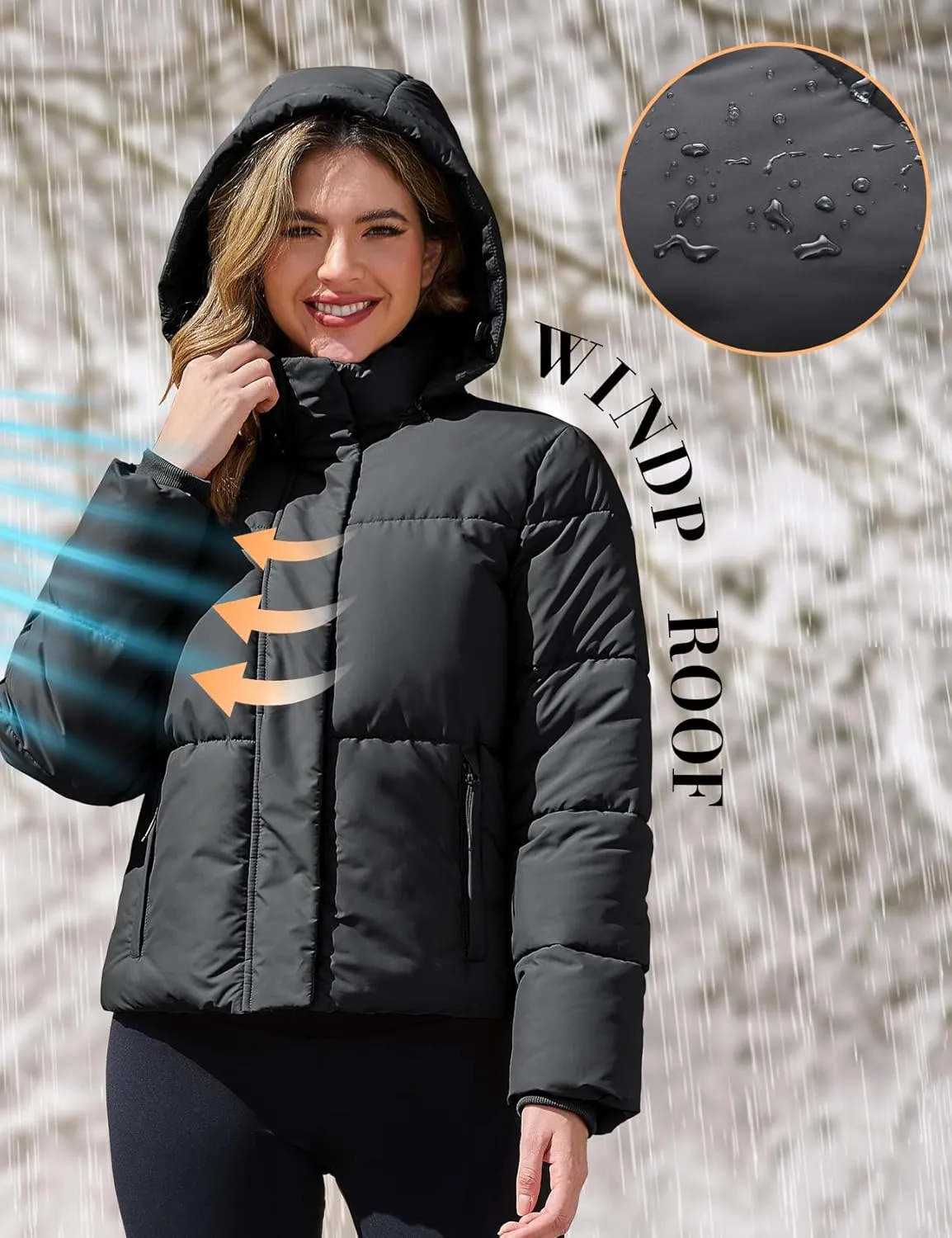 PEHMEA Women's Winter Cropped Puffer Jacket, Full Zip Thicken Short Coat with Detachable Hood